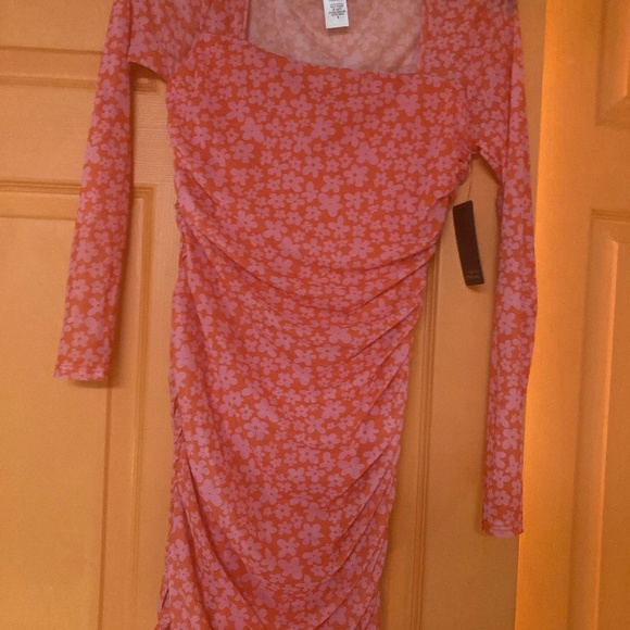 NWT Caution to the Wind Ruched Mesh Floral Dress Sz S - Picture 1 of 3